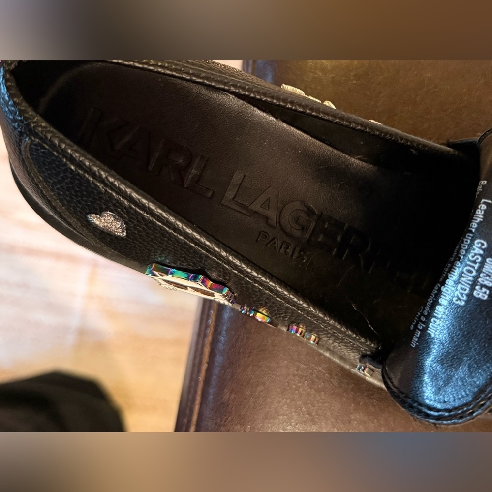 Karl Lagerfeld Paris Black Gaston Loafers Size 8 – Embellished Karl Graphic - Picture 8 of 9